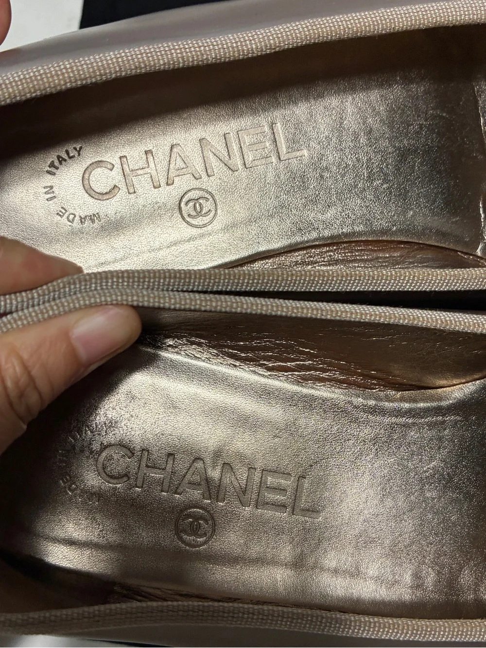 Chanel Two-Tone Ballet Flats in champagne gold and Black